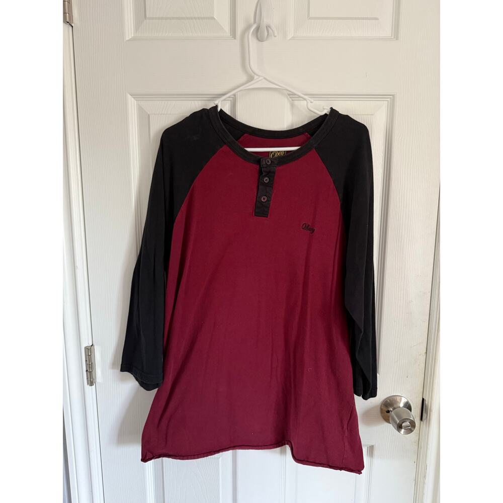 Obey Raglan Henley Long Sleeve Shirt Large